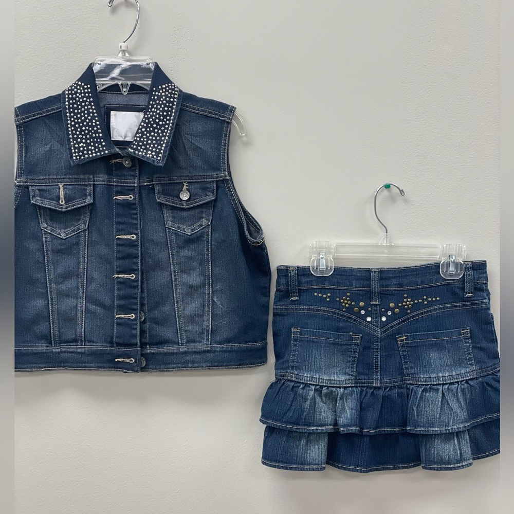 South pole Mini Jean skirt (12) and Justice jean jacket (18)